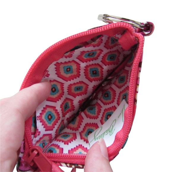 Vera Bradley Pink Call Me Coral ID Card Holder Coin Pouch Zip Key Ring Retired - Picture 7 of 7